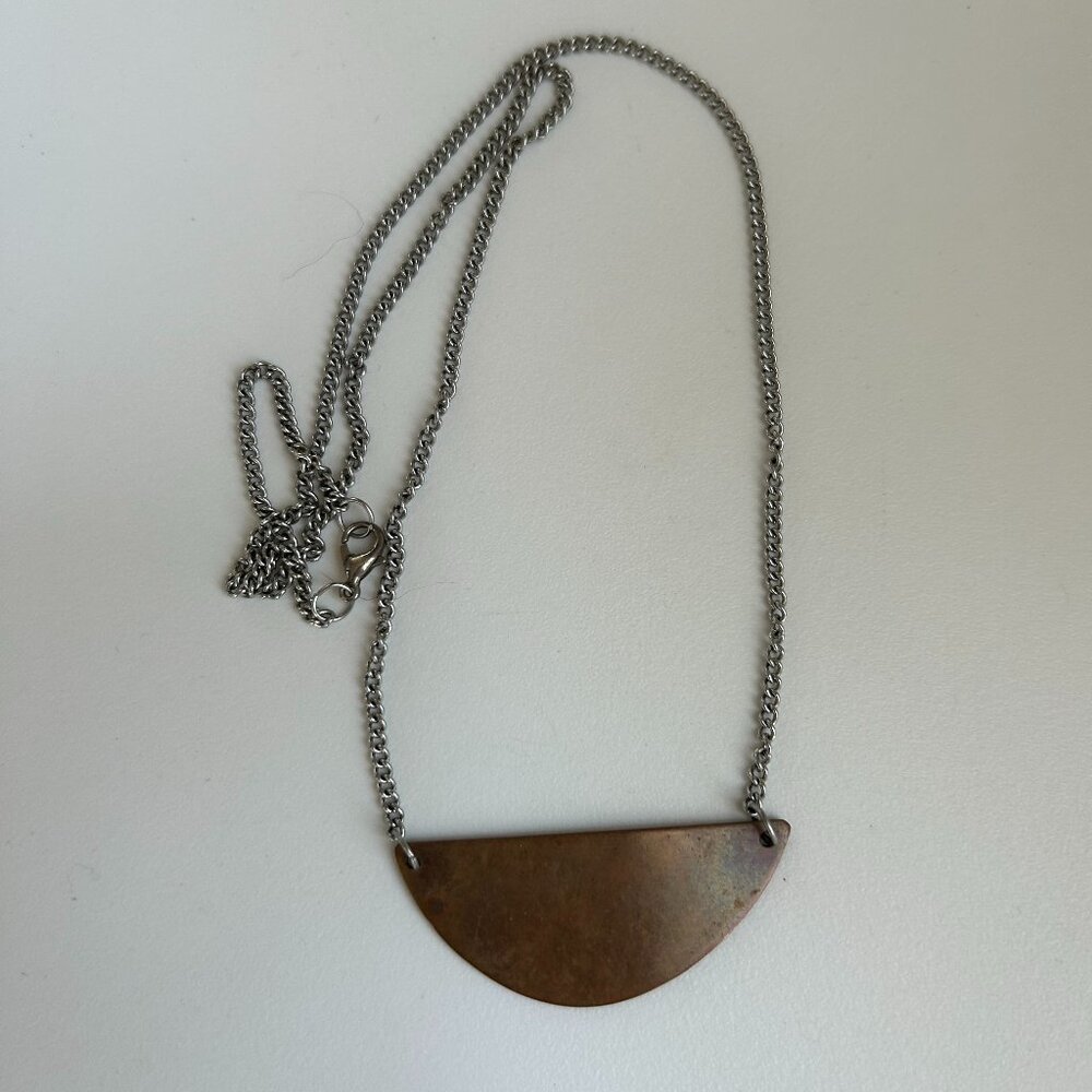 Handmade natural copper half moon pendant necklace
